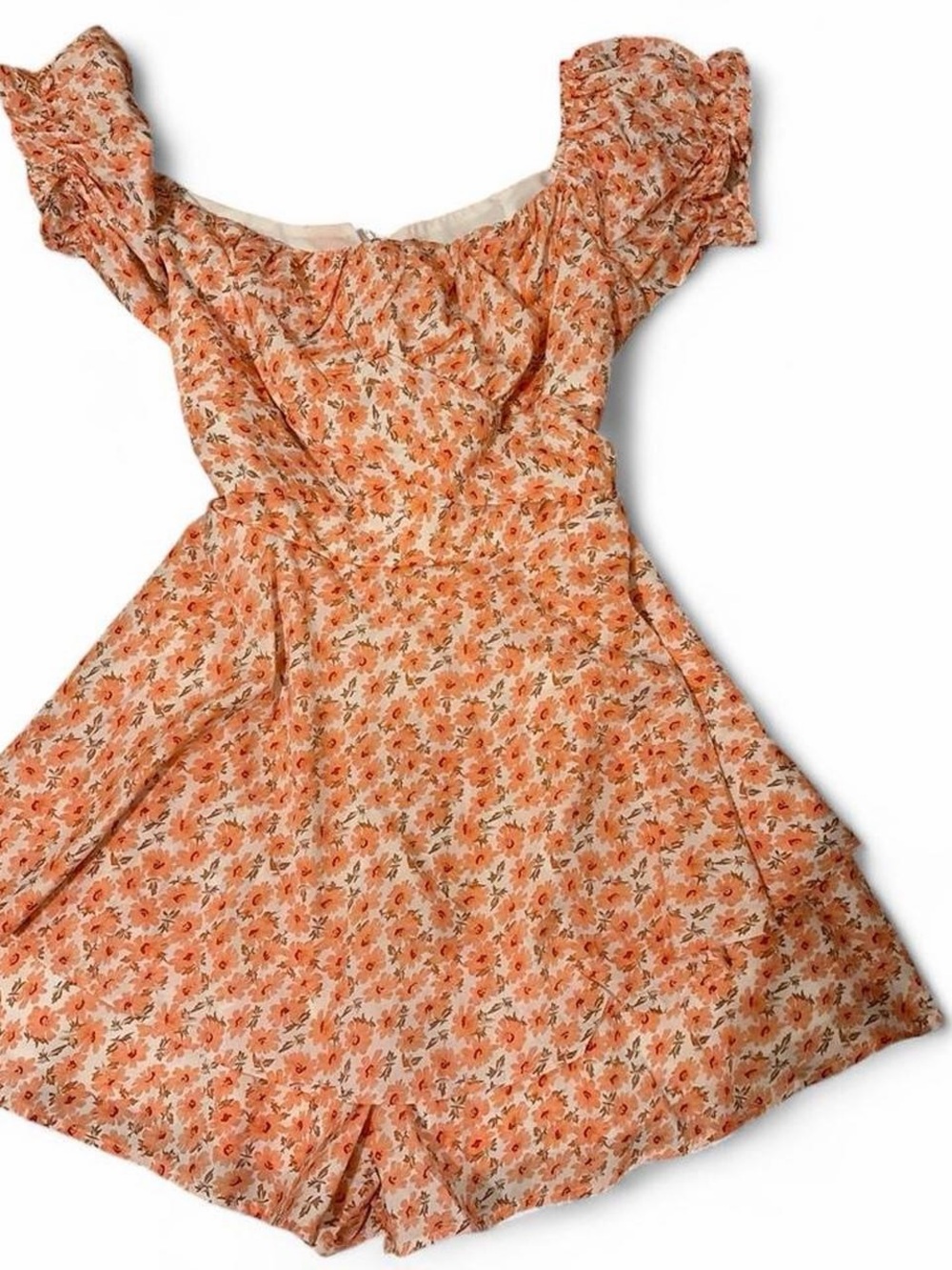 Floral Orange Mini Dress with Ruffled Sleeves